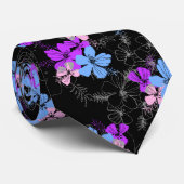 Cravate Hibiscus du jardin de minuit Floral imprimé recto  (Roulé)