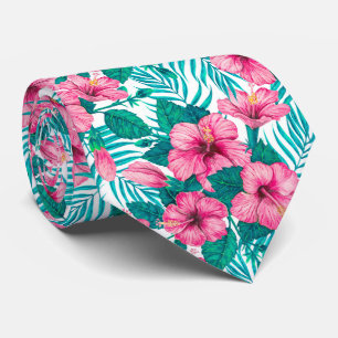Cravate Hibiscus et palmiers feuilles