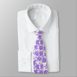 Cravate Hibiscus et Plumeria - Lilac - Jaune