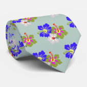 Cravate Hibiscus Fleurs Sage Green Grooms tie (Roulé)