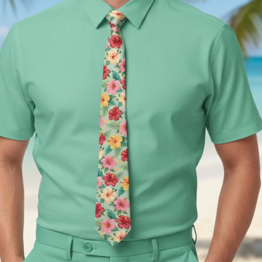 Cravate Hibiscus floral subtil Hawaïen