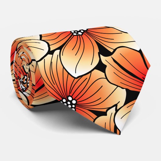 Cravate hibiscus orange (Roulé)