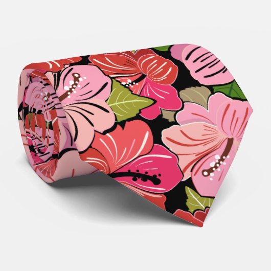 Cravate Hibiscus rose (Roulé)