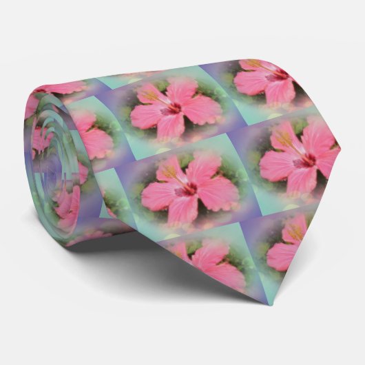 Cravate Hibiscus rose (Roulé)