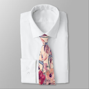 Cravate Hibiscus Tropical Rétro Motif Wren