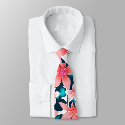 Cravate Hibiscus tropical rouge (Attaché)