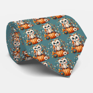 Cravate Hibou Patchwork sur Citrouille — Cottagecore Autom