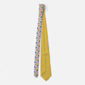 Cravate Hiboux Bleus et Jaune Moutarde sur Fond Blanc (Dos)