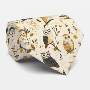 Cravate Hiboux vintage et motif botanique floral (2)