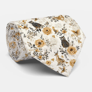 Cravate Hiboux vintage et motif botanique floral (3)