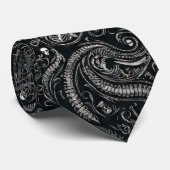 Cravate Hidden Skull & Spine Paisley | Silver Black Gothic (Roulé)