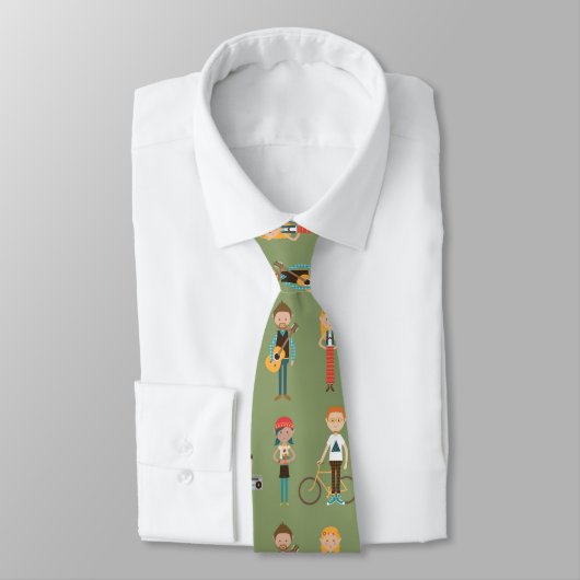 Cravate Hip Cartoon People Illustrations Motif (Vert) (Attaché)