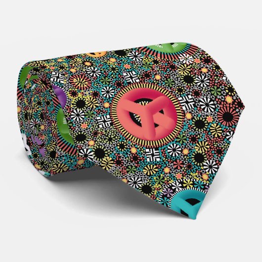 Cravate Hippie rétro Motif des années 60 coloré (Roulé)