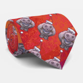 Cravate Hippo mignon à Santa Hat Motif en rouge (Roulé)