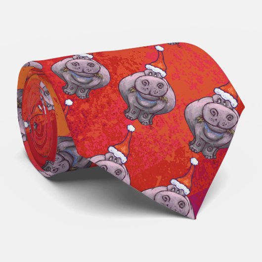 Cravate Hippo mignon à Santa Hat Motif en rouge (Roulé)