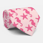 Cravate Hippocampe et étoiles de mer - rose de corail (Roulé)