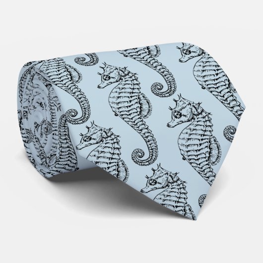 Cravate hippocampe graphique en bleu clair (Roulé)