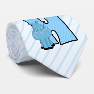 Cravate Hippopotame rayé bleu du monogramme   des enfants