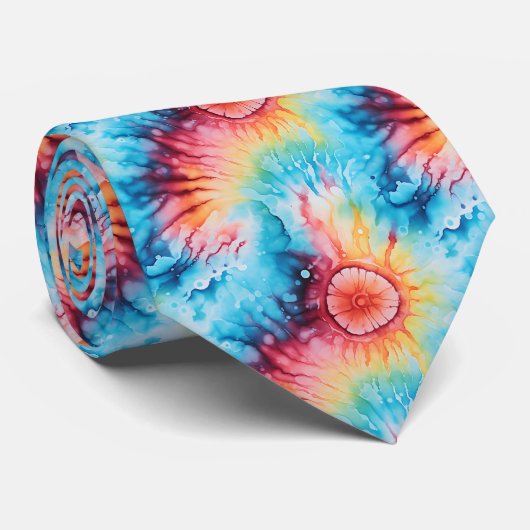 Cravate Hippy Retro années 1960 Rainbow Cravate-Dye Motif (Roulé)