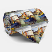 Cravate Historique Galway City Bateau de pêche Rouge Bleu  (Roulé)