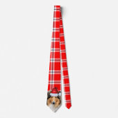Cravate Holiday Collie Chien rouge et blanc Plaid Noël (Devant)