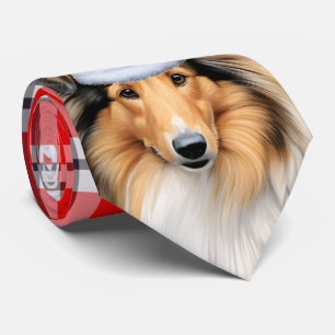 Cravate Holiday Collie Chien rouge et blanc Plaid Noël