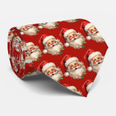 Cravate Holly Jolly Santa Claus Motif de Noël rétro (Roulé)