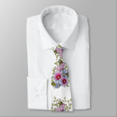Cravate Hollyhocks and Blue Flowers with Bumble BEES (Attaché)