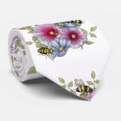 Cravate Hollyhocks and Blue Flowers with Bumble BEES (Roulé)