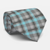 Cravate homme-Aqua & Plaid gris (Roulé)