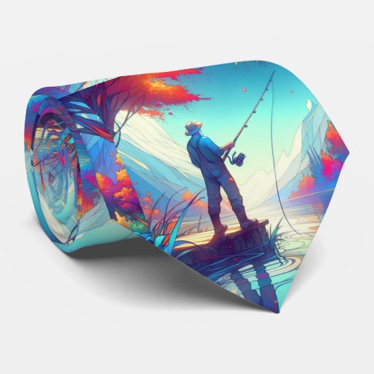 Cravate Homme Pêche debout Sur La Quai (Roulé)
