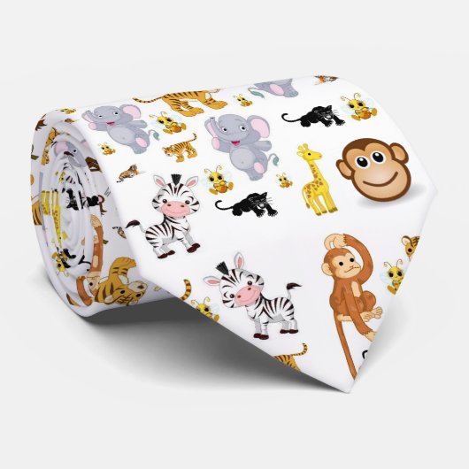 Cravate Hommes Designer Monkey Tiger Elephant (Roulé)