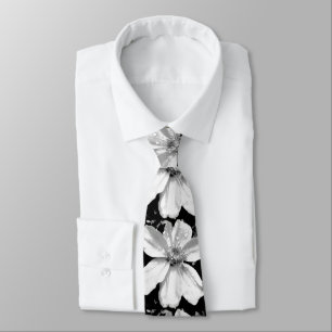 Cravate hommes florale noire et blanche 