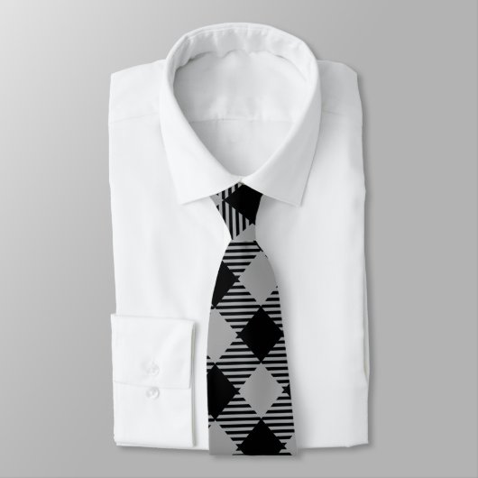 Cravate Hommes modernes Checked Grey & Black (Attaché)