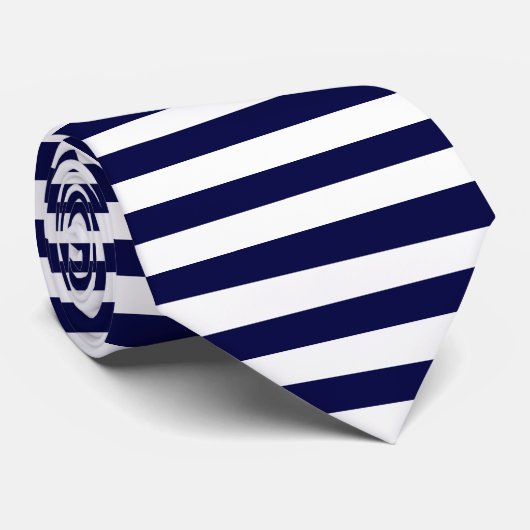 Cravate Horizontal-Rayée blanche et bleu-foncé (Roulé)
