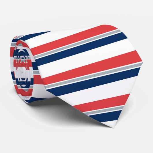 Cravate Horizontal-Rayée bleue et argentée blanche (Roulé)