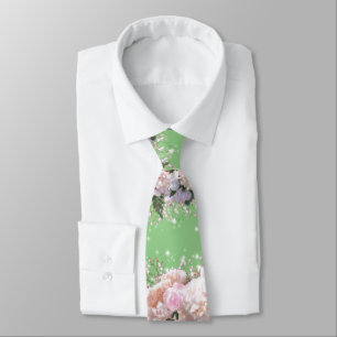 Cravate Hortensias romantiques blancs roses, fleurs blanch