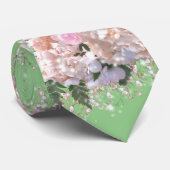 Cravate Hortensias romantiques blancs roses, fleurs blanch (Roulé)