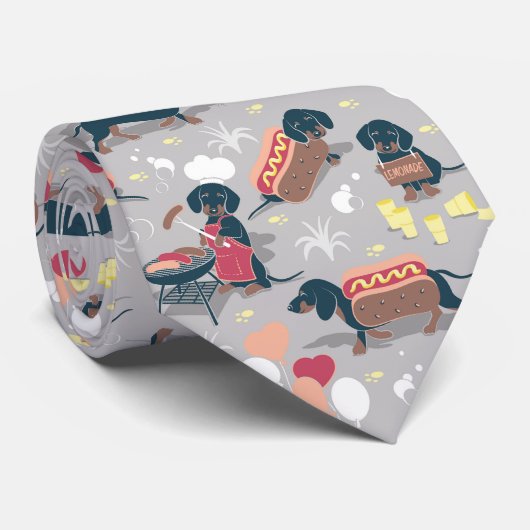 Cravate Hot dogs et limonade chien de dachshund été (Roulé)