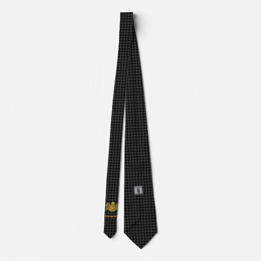 Cravate Houndstooth Gold Emblem Chain Trim Black Grey (Dos)