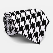 Cravate Houndstooth Noir et Blanc Classique (Roulé)
