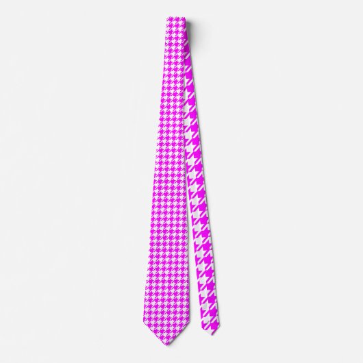 Cravate Houndstooth rose chaud sur Motif blanc (Devant)