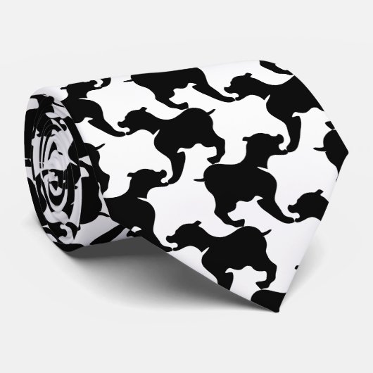 Cravate Houndstooth Style Tesselation Black Dog Silhouette (Roulé)