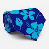 CRAVATE HULA HAWAIEN (HIBISCUS) BLEU FONCÉ/CLAIR (Roulé)