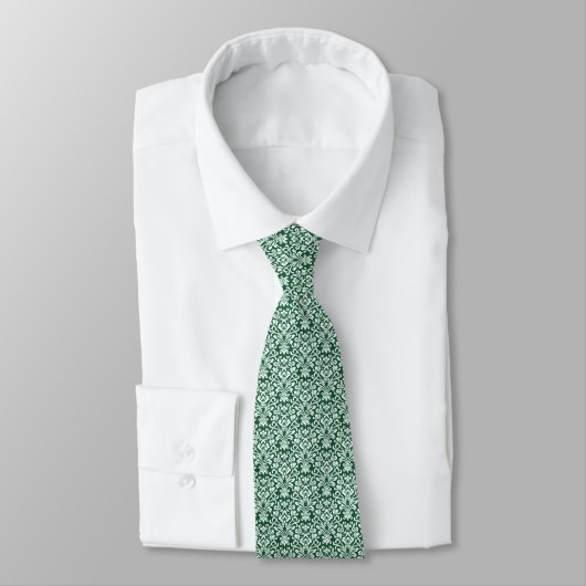 Cravate Hunter Green & Soft Pale Green Baroque Damask (Attaché)
