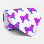 Cravate Husky Sibérien mignon Chien rose Silhouette Blanc  (Roulé)