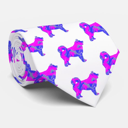 Cravate Husky Sibérien mignon Chien rose Silhouette Blanc (Roulé)