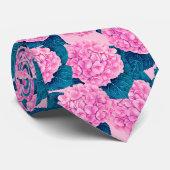Cravate Hydrangea aquarelle motif, rose et bleu (Roulé)
