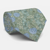 Cravate Hydrangea Bleu Poussière et Eucalyptus Vert Sauge (Roulé)