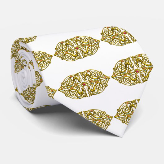 Cravate HYPER VALENTINE / COEUR CELTIQUE OR blanc (Roulé)